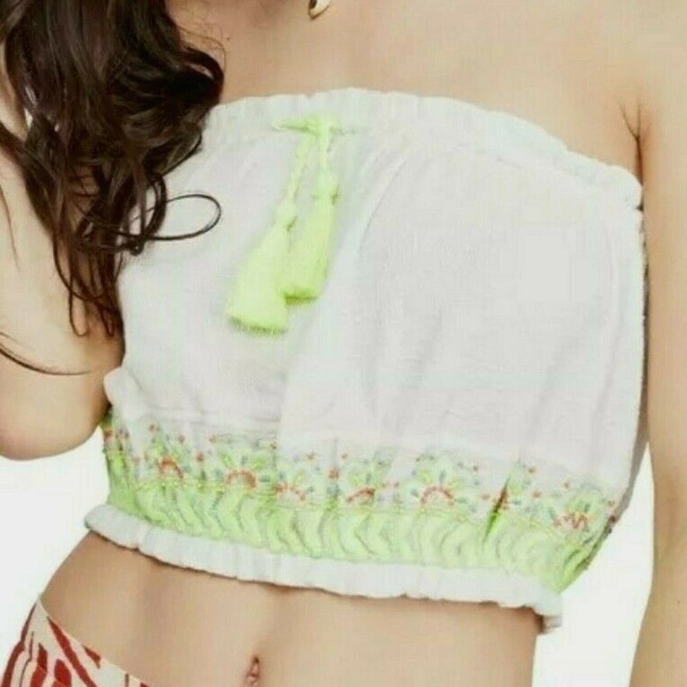Free People No More Tiers Embroidered Crop Tube Top‎ NEW